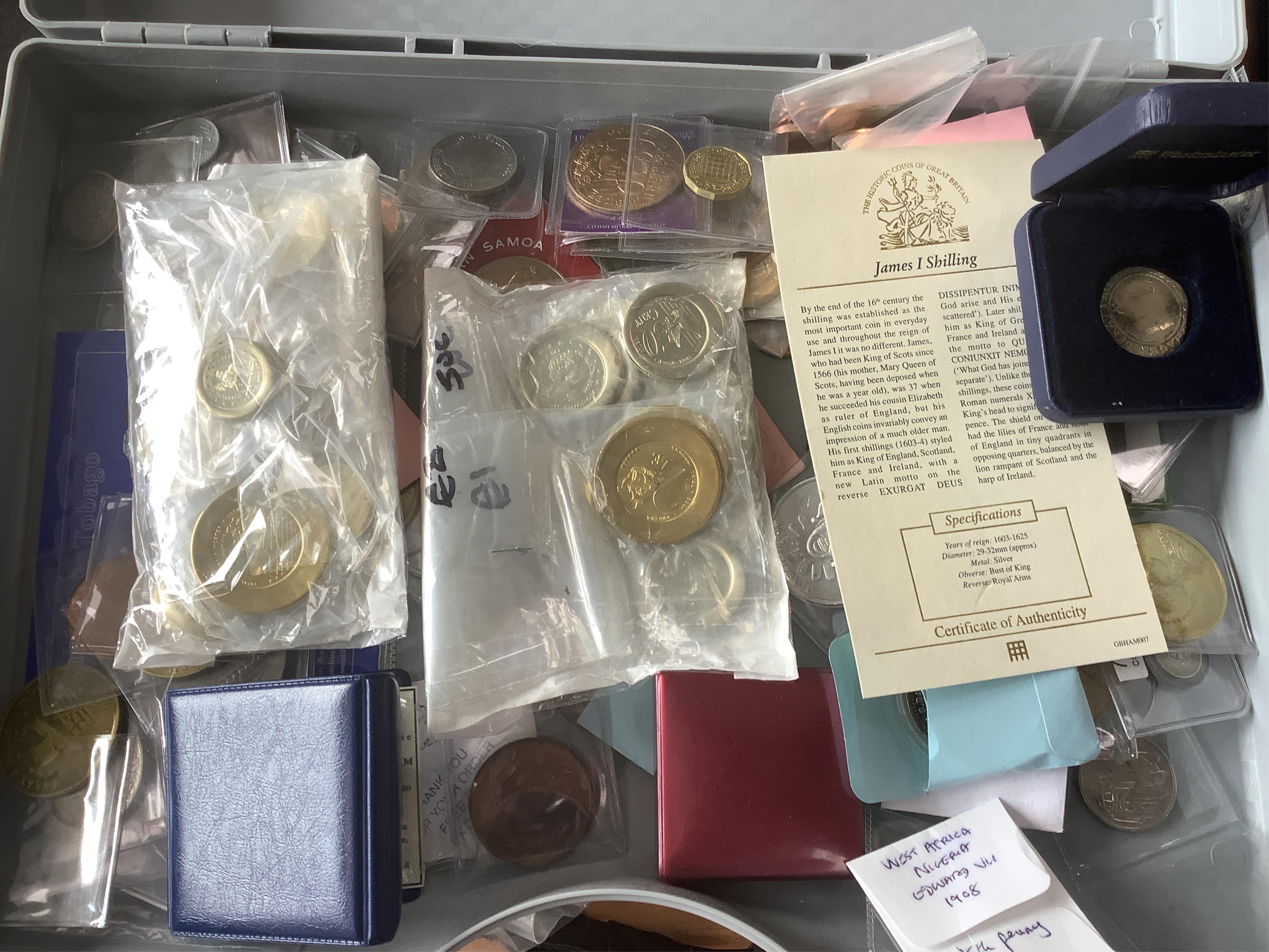 World and British coins, Fantasy Euro Coins 2005-2006, each piece uniface, struck on an oversized blank, Westminster mint; Shackleton silver coin cover, Brexit limited edition commemorative silver coin cover, Bird life o
